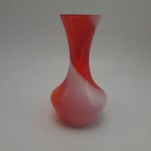 Art Glass Bud Vase Red White Swirl Japan Radio Glass